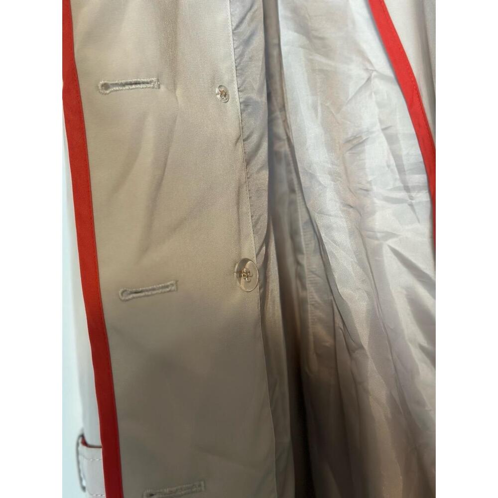Braetan Gray Trench Coat Red Trim Belted Double Breasted Women’s Small - Picture 12 of 15